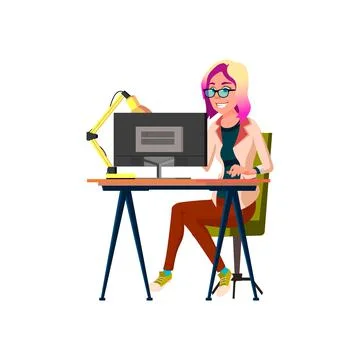 Woman programmer developing application cartoon vector Ilustración de archivo