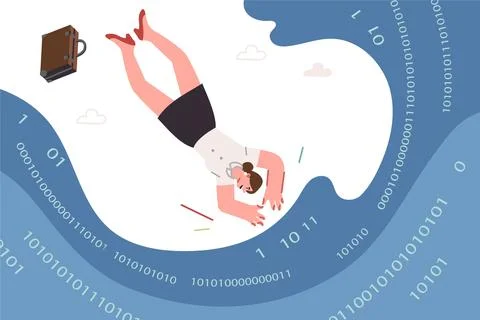 Woman programmer dives into sea of computer code as metaphor for learning Stock Illustration