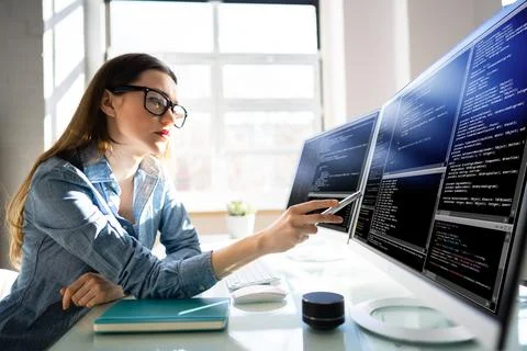 Woman Programmer. Girl Coding Stock Photos