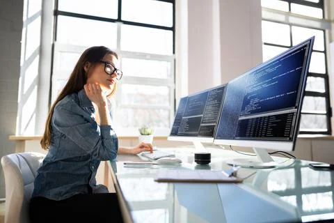 Woman Programmer. Girl Coding Stock Photos
