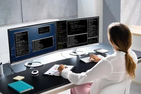 Woman Programmer. Girl Coding Stock-Fotos