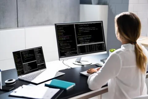 Woman Programmer. Girl Coding Stock Photos