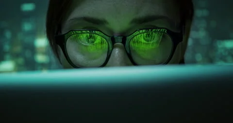 Woman programmer hacker in glasses is working on computer in cyber security Stock-Footage 132345391