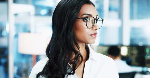 Woman, programmer or computer scientist with glasses at office for future Stock Photos