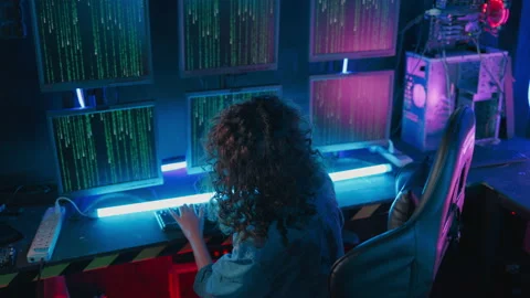 Woman programmer show skill in coding and interacting with technology Stock Footage 228939197