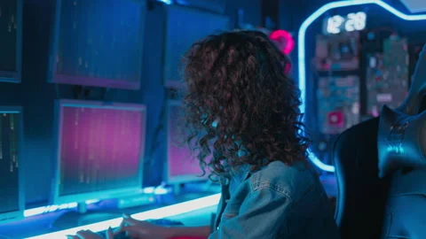 Woman programmer show skill in coding and interacting with technology Stock Footage 228940637