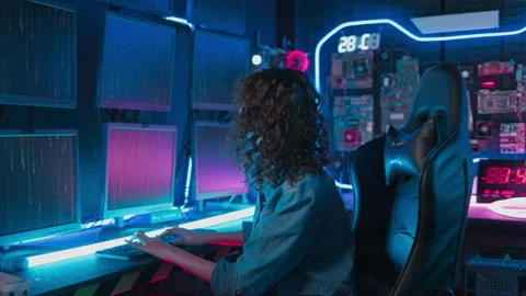 Woman programmer show skill in coding and interacting with technology Stock Footage 228940806