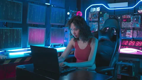 Woman programmer show skill in coding and interacting with technology Stock Footage 228948003