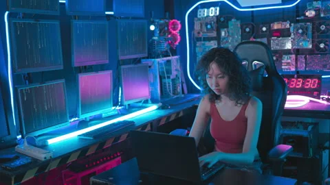 Woman programmer show skill in coding and interacting with technology Stock Footage 229010073