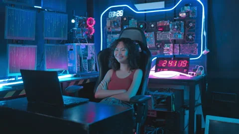 Woman programmer show skill in coding and interacting with technology Stock Footage 229010503