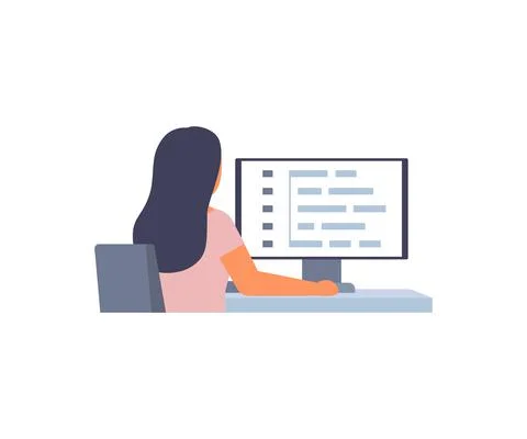 Woman programmer, software developer working on web development on computer,  Stock Illustration