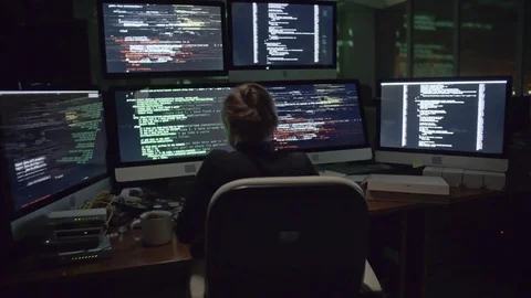 Woman Programmer Working with Data at Night Stock-Footage 76310343