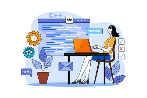 Woman programmer working on a new project Stock-Illustration