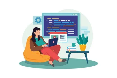 Woman Programmer Working On A New Project Stock-Illustration