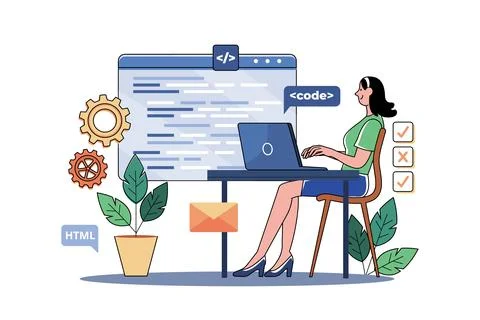 Woman Programmer Working On A New Project Stock-Illustration