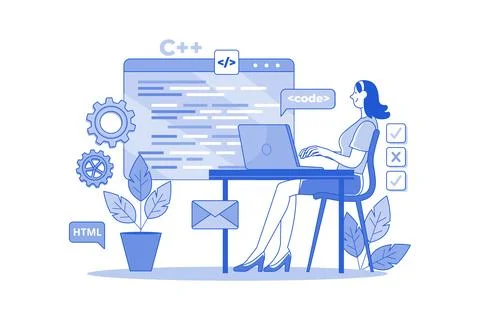 Woman Programmer Working On A New Project 스톡 일러스트