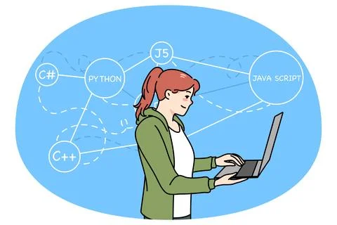 Woman programmer writing codes on computer Stock-Illustration