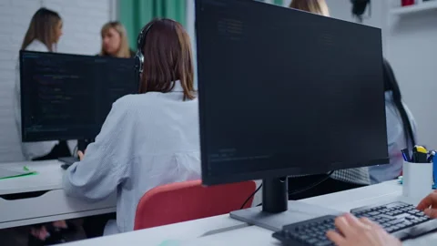 Woman Programmer Writing Program Code On Modern Powerful Computer In Office Stock Footage 274148421