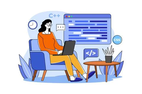 Woman programming on a laptop イラスト素材
