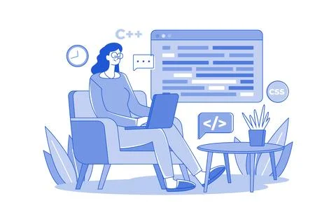 Woman Programming On A Laptop Stock Illustration