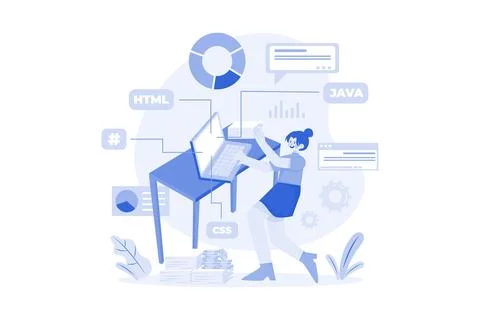 Woman Programming On A Laptop Stock Illustration