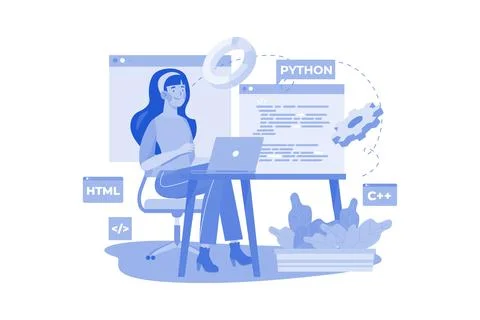 Woman Programming On A Laptop Illustrazione stock