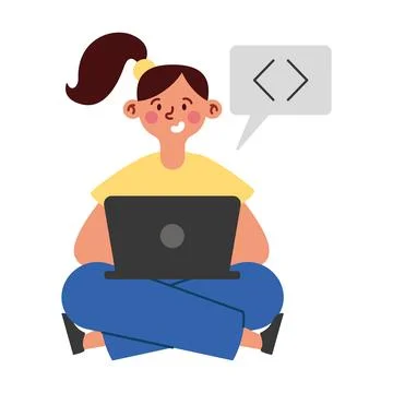Woman programming with laptop Illustrazione stock
