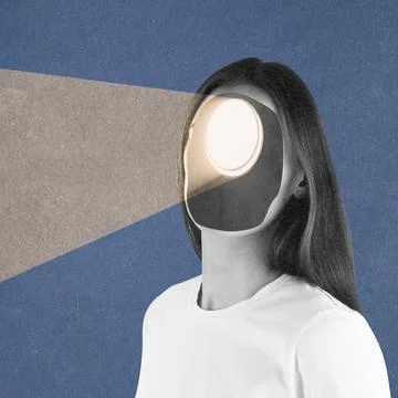 Woman projecting light from head representing enlightenment and thought Stock Illustration