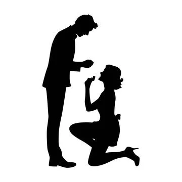 Woman proposing a man with ring. Proposal. Propose. Marriage Stock Illustration