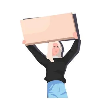 Woman protester holding blank protest poster girl with vote placard Illustrazione stock