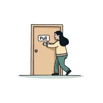 Woman pulling door with pull sign illustration Stock Illustration