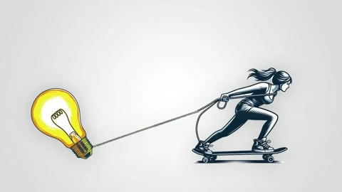 A woman pulls a lamp as a metaphor for looking for ideas animation Stock Footage 279208997