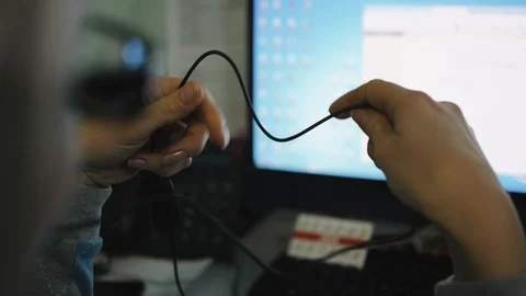 Woman pulls the wire to your finger Stock Footage 101685536
