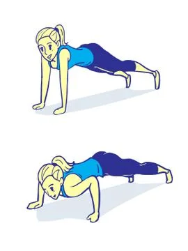 Woman push up in two steps, Simple cartoon vector illustration. Stock Illustration