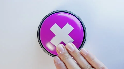 Woman pushing a button with cross symbol, x mark. Wrong answer. Deny, ban, close Stock Footage