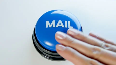 Woman pushing a Mail button, close up. Checking inbox. Message notification. Stock Footage 145970525
