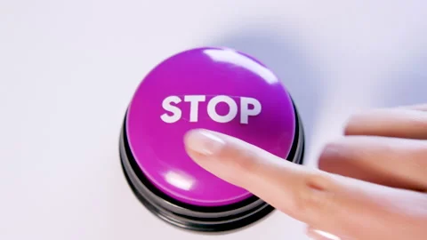 Woman pushing Stop button, close up. Emergency stop symbol, power off for safety Stock Footage 145911155