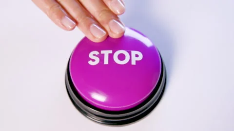 Woman pushing Stop button, close up. Emergency stop symbol, power off for safety Stock Footage 145911355