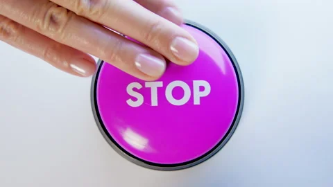Woman pushing Stop button, close up. Emergency stop symbol, power off for safety Stock Footage 145915573