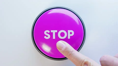 Woman pushing Stop button, close up. Emergency stop symbol, power off for safety Stock Footage 145920466