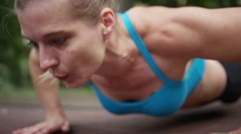 Woman Pushups Outdoor - 4k - Slow Motion Stock Footage 59743762