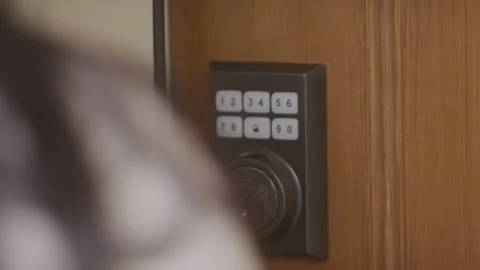 Woman Puts in Key Code at the Front Door Stock-Footage 208758602
