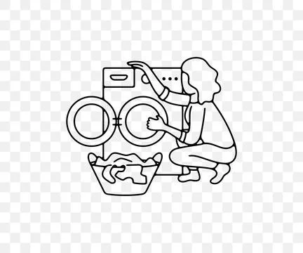 Woman putting, loading and pulls out clothes from washing machine Stock Illustration