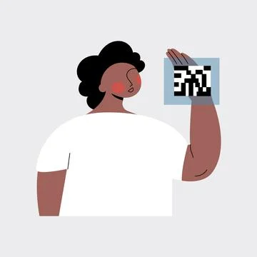 Woman with QR code of the Covid vaccine or digital vaccination certificate. New Stockillustratie