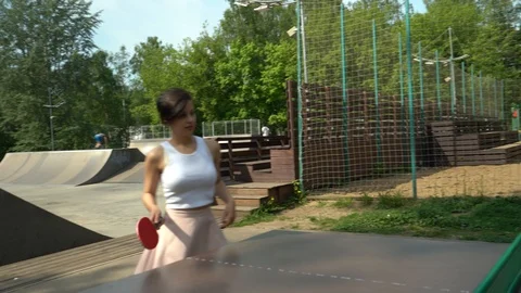 Woman with a racket ping-pong Видео 90248907