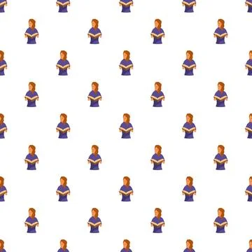 Woman reading book learning knowledge seamless pattern 스톡 일러스트