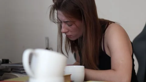 Woman reading with coffee Stock Footage 341233445
