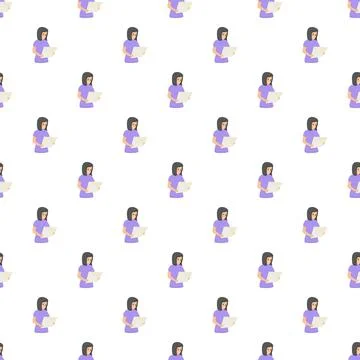 Woman reading document seamless pattern Stockillustratie
