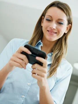 Woman reading emails Stock Photos