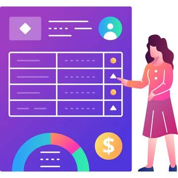 Woman reading invoice flat vector icon isolated Stock Illustration
